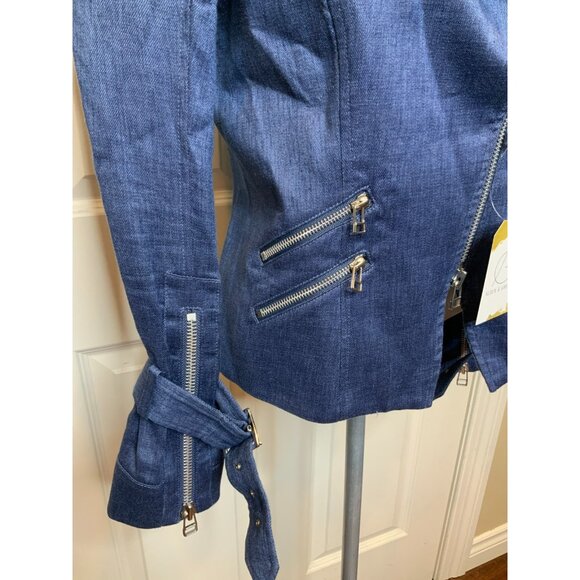 Veronica Beard Sienna Blue Denim 2-Way Zip Moto Jacket W/ Buckles, Size 2 - Picture 4 of 7